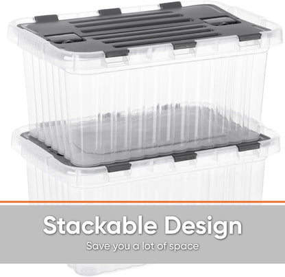 Superio Clear Storage Box with Lid, Stackable Plastic Container Bins for Organizing Home, Office, and Dorm