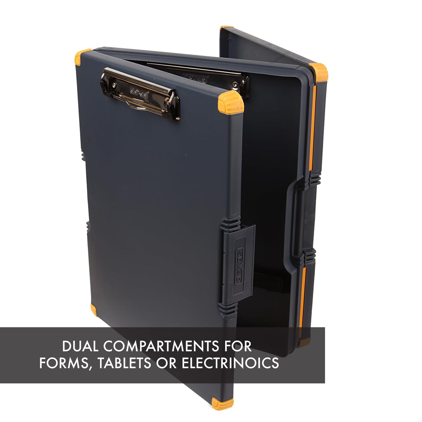Dexas Duo Clipcase, Double Sided Clipboard Design, Portable Clipboards 13”x10” Gray/Orange, Combine Style and Functionality Office Supplies for Nursing, School, Work, Trades, Home Office
