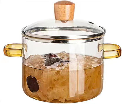 Clear Cooking Pots 1.5L (50oz), High Borosilicate Cooking Pot with Lid for Noodle, Soup, Milk
