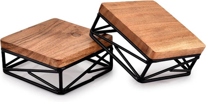 NIRMAN Counter/Plant Set 2 4" 4" 1.75") Riser Square Display Wooden Base Stand for Kitchen/Bathroom Stand of ( x x