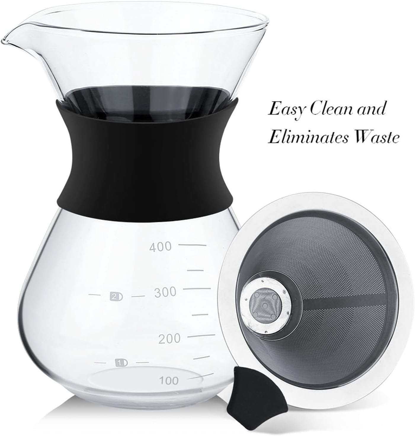 Manual Hand Drip Coffee Maker, Glass Pot with Stainless Steel Filter, Chemex Kaffeekaraffe 400 Drip Coffee