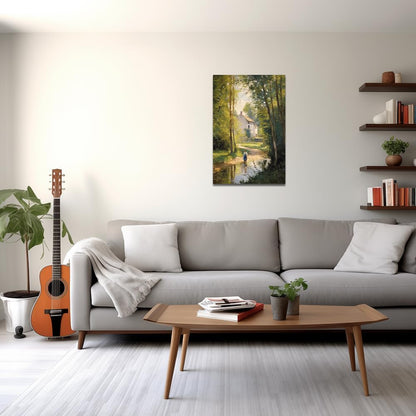 QIXIANG Spring Canvas Wall Art Green Forest Tree River Picture Prints for Living Room Decor (12.00" x 18.00")