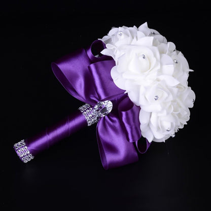 Wedding Bouquets for Bride, White, Bridesmaid Holding Flowers for Wedding Decoration (Purple+White)