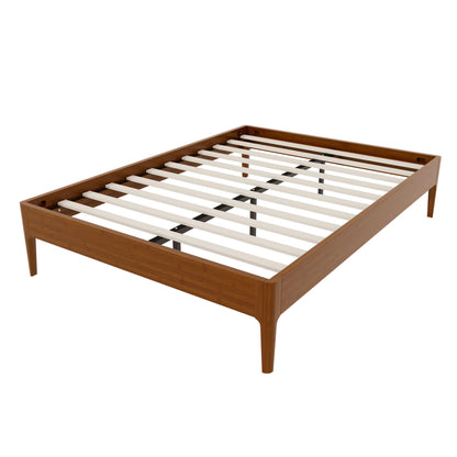 Merax Full Size Solid Dry Bamboo Wood Platform Bed, Mid-Century Minimalist 15" High Bed Frame with Wood Slat Metal Support, No Box Spring Needed, Easy Assembly (No Headboard), Brown