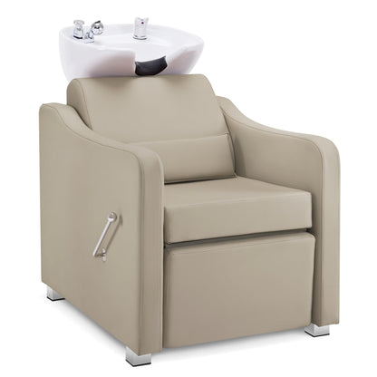 BarberPub Backwash Shampoo Station Chair, Adjustable Porcelain Ceramic Hair Wash Bowl with Chair, Shampoo Station for Barber Shop, Spa Beauty Salon Equipment 9364 (Creamy White)