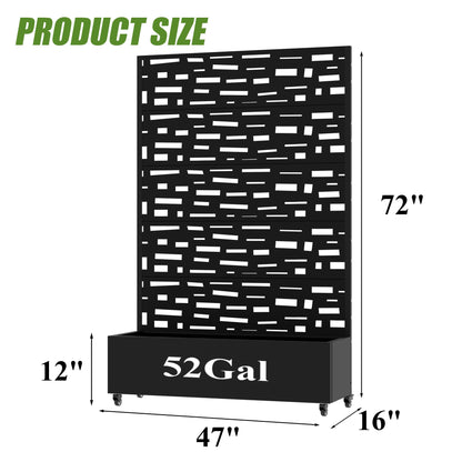 Wooakway 72" H Raised Garden Bed with Trellis and Wheels, Metal Privacy Screen Outdoor Planter Box for Patio, Backyard & Balcony, Large Capacity Mobile Vertical Planter for Climbing Plants, Black