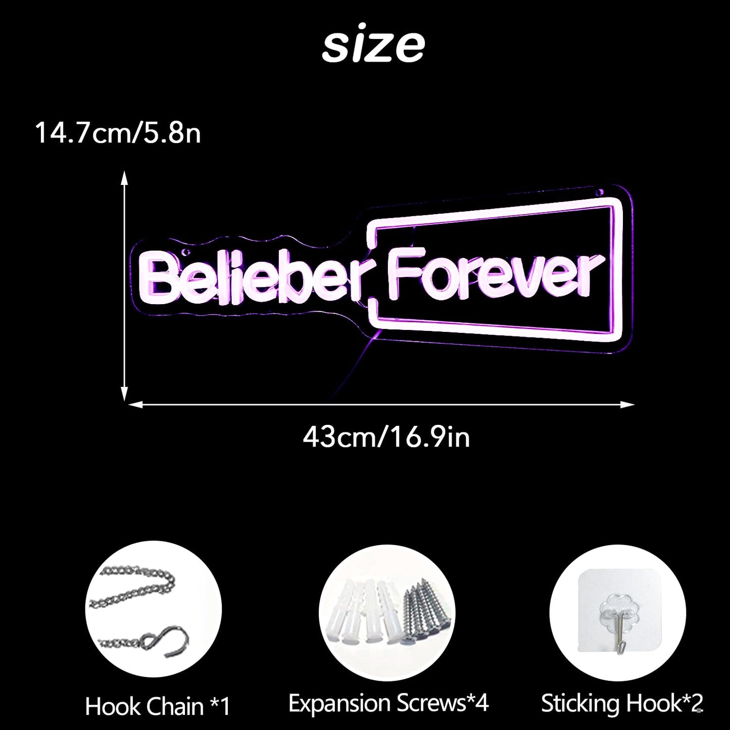 Belieber Forever Neon Sign - LED Wall Light for Bedroom, Dorm, Party Decor, Pop Star Fan Art Gift