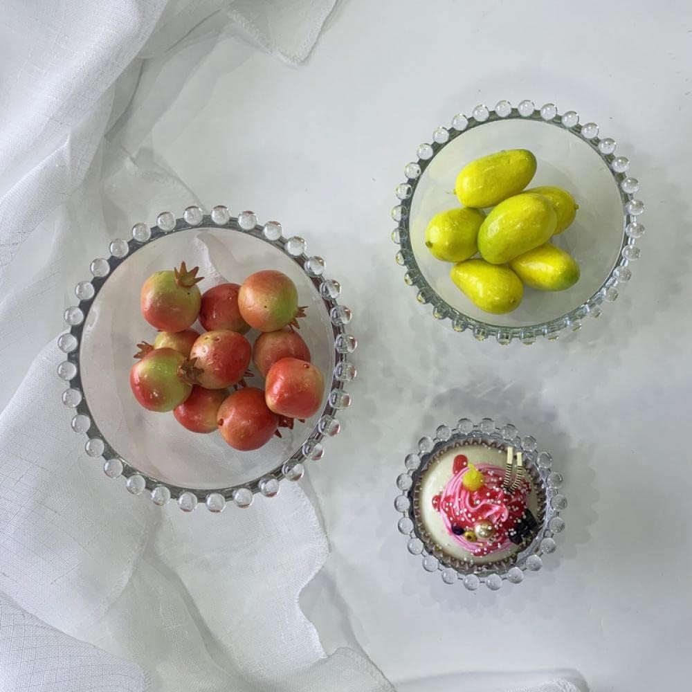 Sizikato 2pcs Clear Glass Dessert Bowl, 4.5-Inch Beaded Edges Fruit Bowl, Salad Bowl