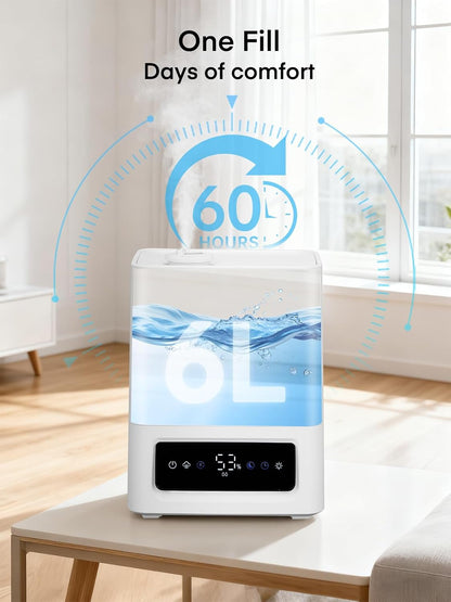 6L 60H 28dB 16H FOHERE Humidifiers for Bedroom, Cool Mist Humidifier for Large Room, Ultra-Quiet Runtime for Baby