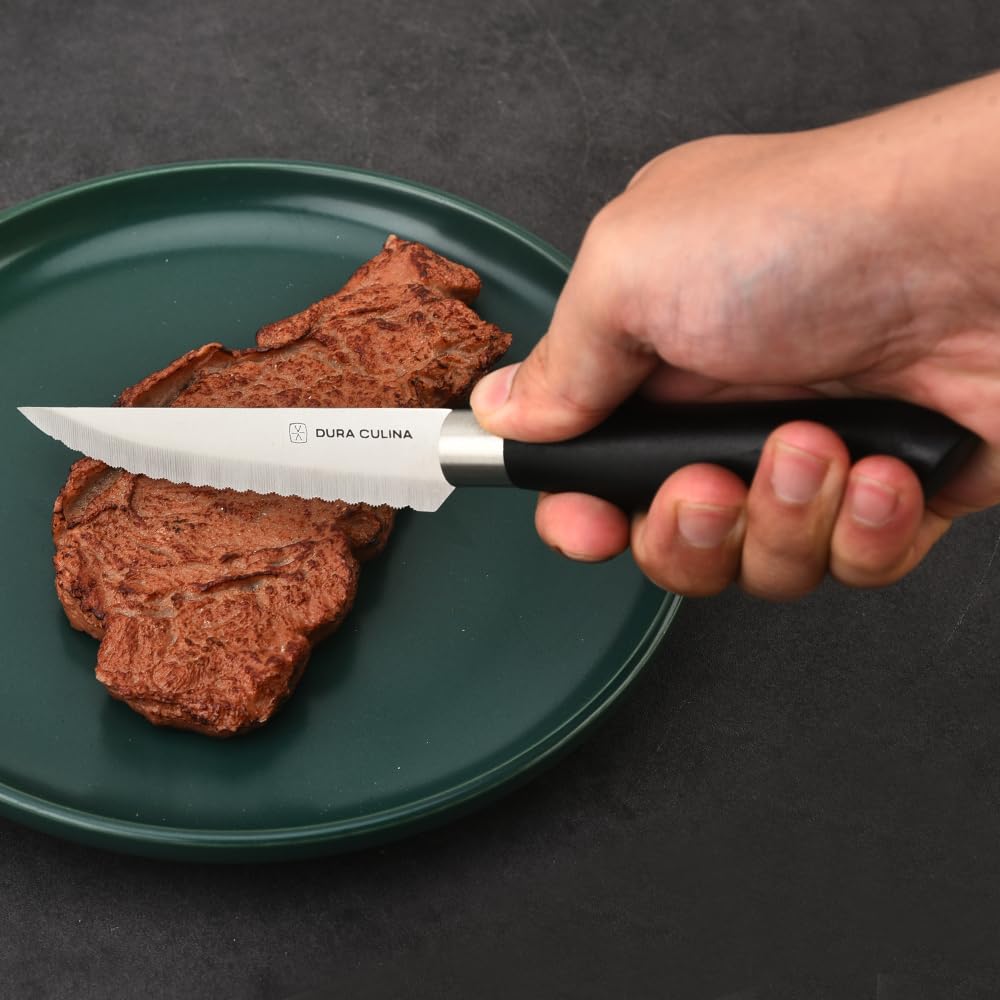 DURA LIVING Steak Knives Set of 4, Kitchen Knife Sets with Steel Blades for Precise Cutting, Lightweight Steak Knife Set Stainless Steel & Durable, Serrated Steak Knives