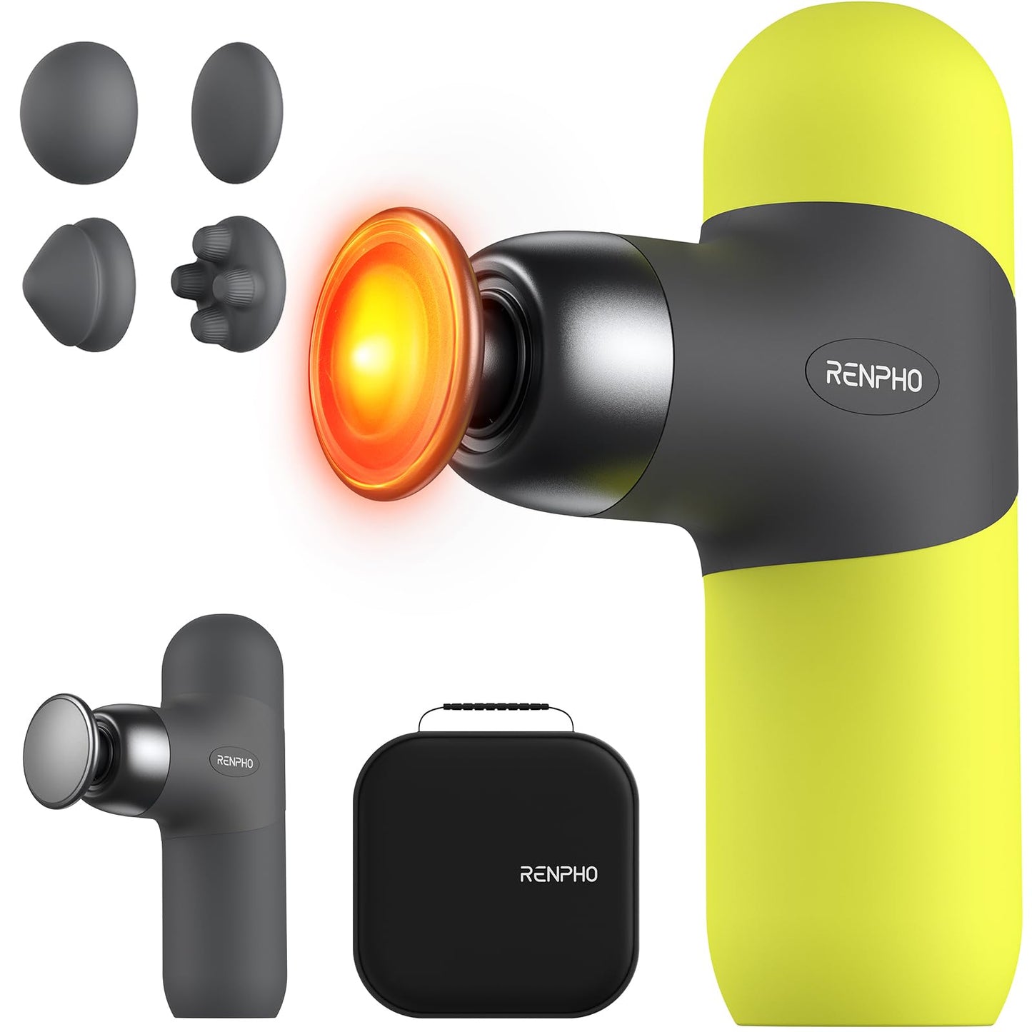 RENPHO Mini Thermal Massage Gun with Heat, Portable Deep Tissue Percussion Massager, Color Silicone Sleeves Travel Size with Carry Case, Grey