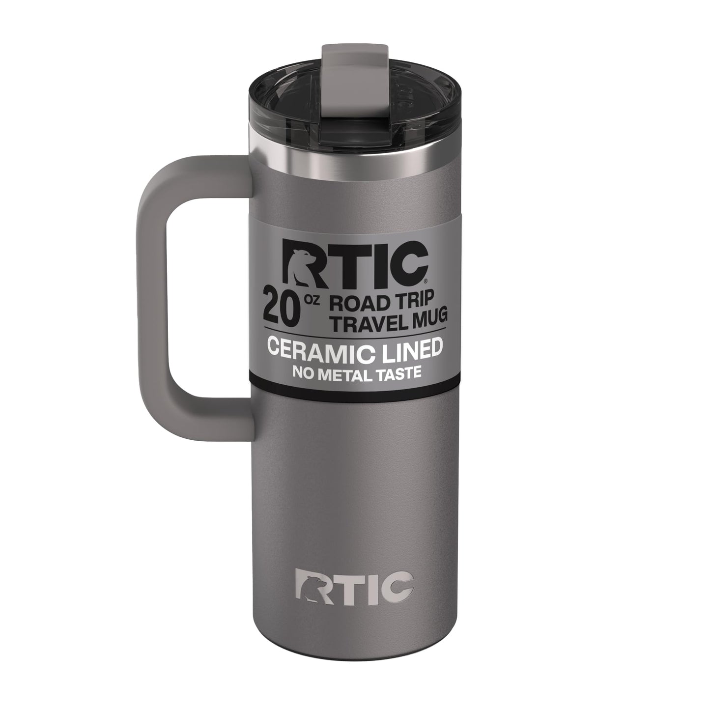 RTIC 20oz Road Trip Travel Mug with Lid and Handle, Ceramic Lined, Insulated, Stainless Steel, Metal, Double Wall Vacuum-Insulation, Portable Coffee, Tea Cup for Hot and Cold Drink, Graphite
