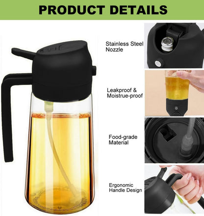 Oil Dispenser Bottle Glass Olive Oil Sprayer 2 Pcs: 2 in 1 Olive Oil Dispenser Bottle, Premium Oil Sprayer for Cooking, Glass Oil Spray Bottle for Air Fryer Salad BBQ Baking-470ml