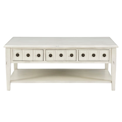 Powell Kelly Cream Coffee Table with Three Pull Thru Drawers and Open Shelf