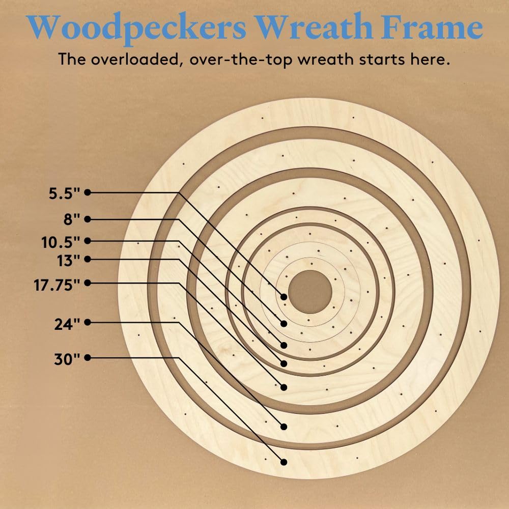 Woodpeckers Large Wreath Frame 13-inch Diameter, Pack of 1 Wood Forms, Rings for Crafts & Door With Lights