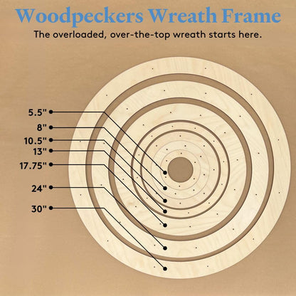Woodpeckers Large Wreath Frame 13-inch Diameter, Pack of 1 Wood Forms, Rings for Crafts & Door With Lights