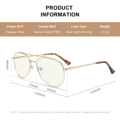 RB.Pilot Aviator Reading Glasses for men and Women Blue Light Blocking Lens Spring Temple