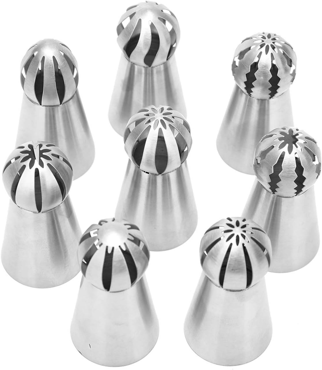 Russian Piping Tips Set, 8 Pcs Stainless Steel Frosting Icing Piping Nozzles for Cake Decorating Supplies