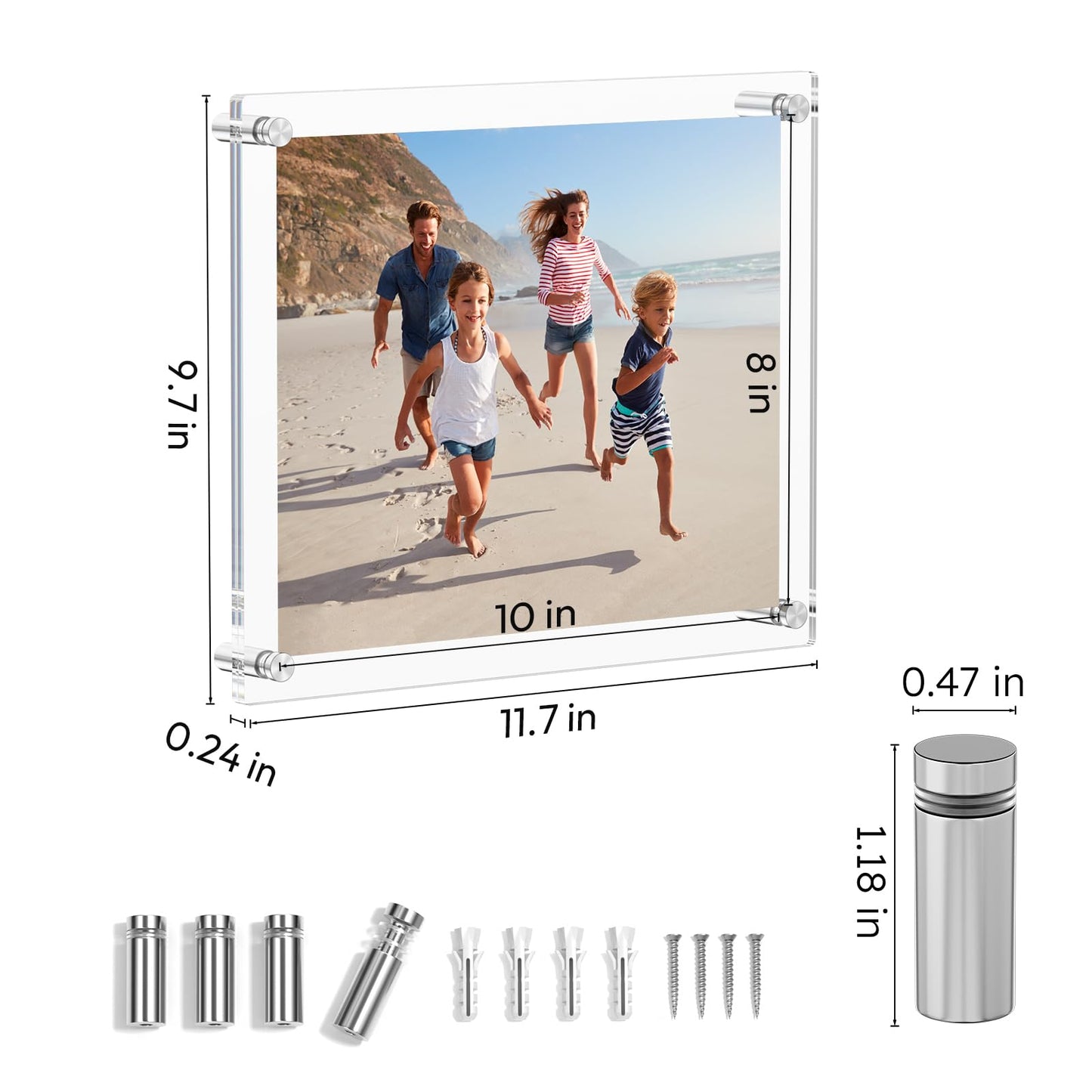 AITEE 8x10 Acrylic Picture Frames 4 Pack, Clear Picture Frames for Wall, Modern Frameless picture Frames Lucite Transparent Square Cubes Floating Hanging Photo Frame Gift for Home Office Display