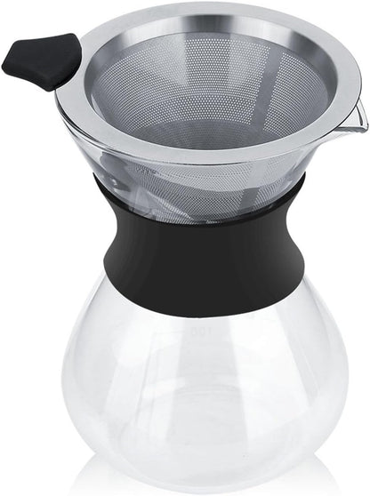 Manual Hand Drip Coffee Maker, Glass Pot with Stainless Steel Filter, Chemex Kaffeekaraffe 400 Drip Coffee