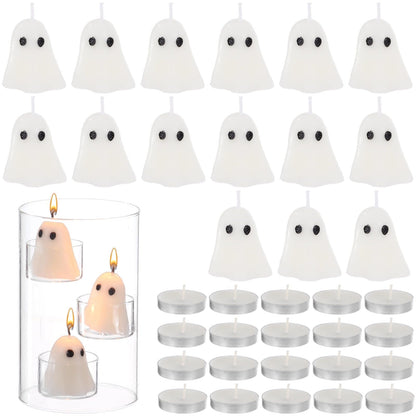 Vestamore Halloween Glass Candle Holder Set, Floating Candle Table Centerpiece Kit, Includes Cylinder Candle Holder, 15 Candles, 20 Tea Lights, for Parties, Weddings, Holidays