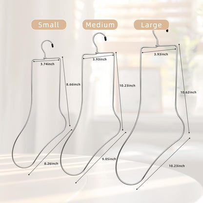 3 Pairs Metal Sock Blockers for Knitting - Stainless Steel Wire Sock Forms for Blocking, Drying & Display - Set of Small, Medium, Large Sizes (6 Pieces Total) with Hanger Hook