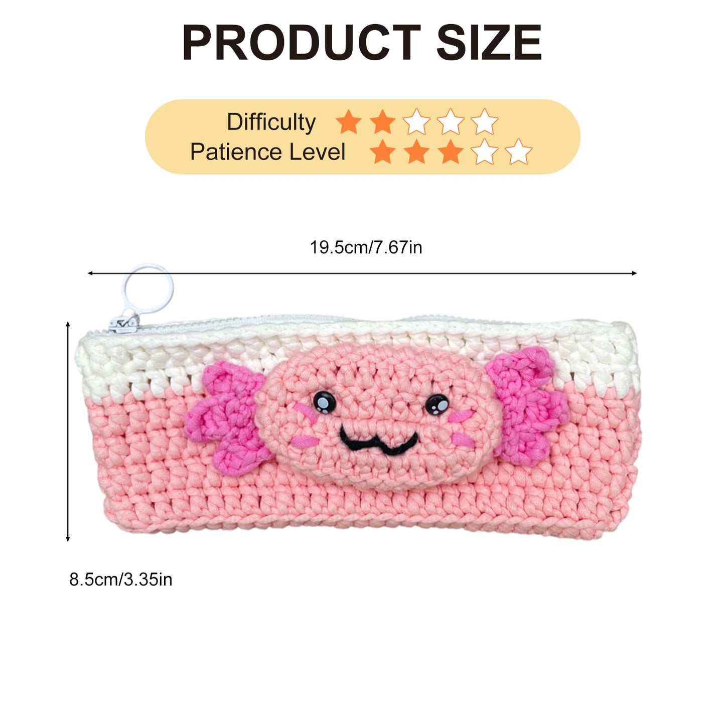 Axolotl Crochet Kit for Beginners, Learn to Crochet Pencil Bag Starter Set with Video Tutorial & Crocheting Manual, Easy Yarn Knitting Kit for Adult, DIY Amigurumi Birthday Xmas Gift Idea