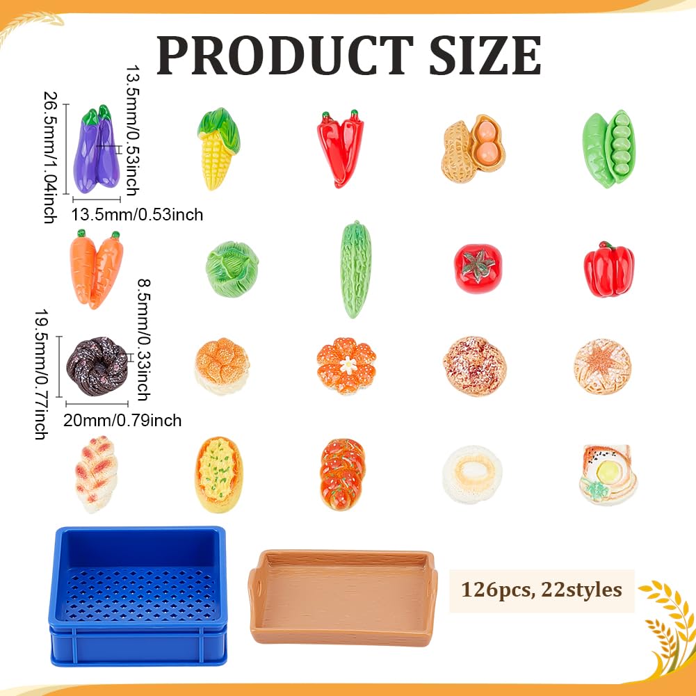 CRAFTYMELODY 126Pcs Mini Resin Miniature Vegetable Food for Dollhouse 22 Styles Figurines Micro Landscaping Decoration for DIY Art Crafts Party Table Garden Home Figurines Accessories