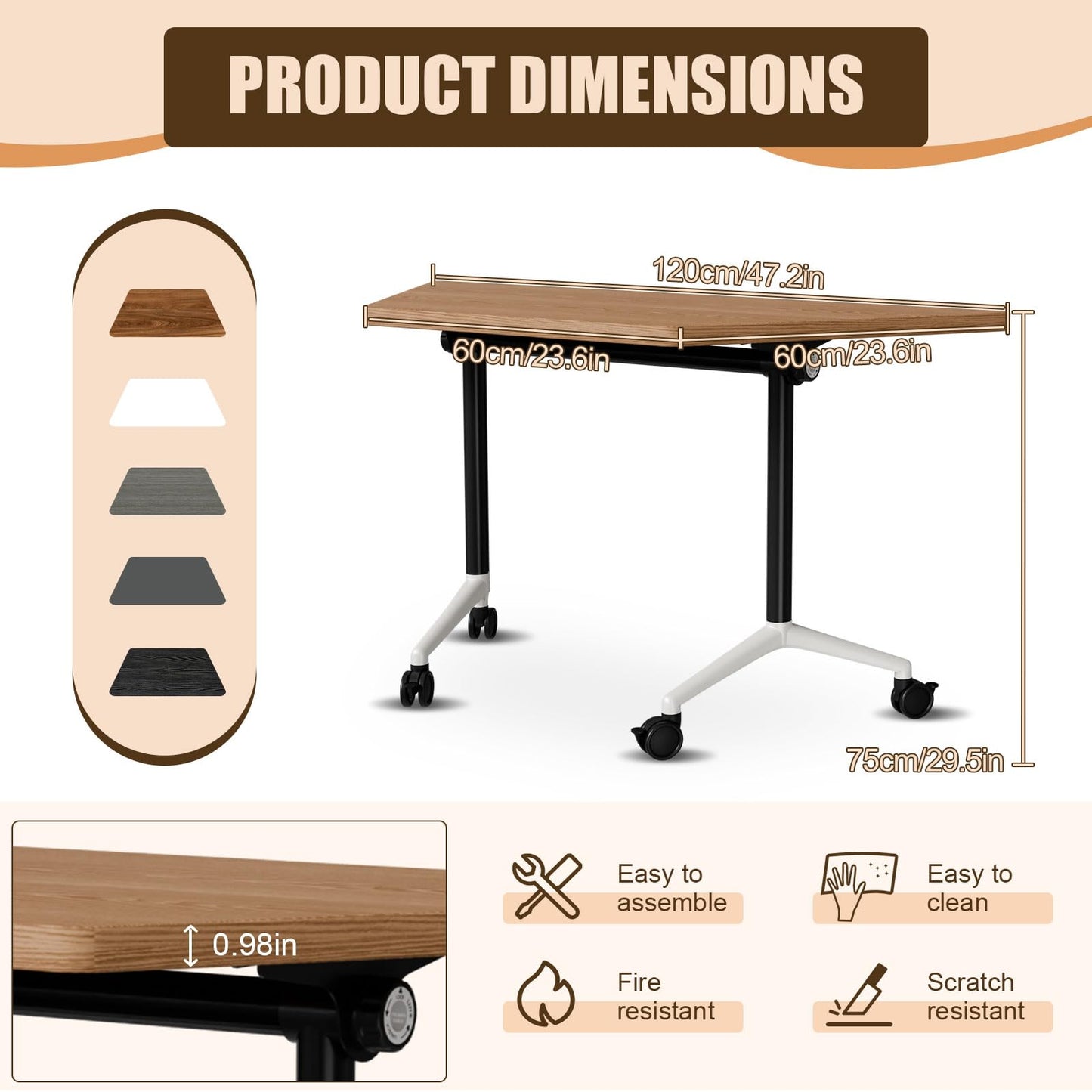 Folding Conference Table,Mobile Conference Room Tables with Wheels,47.2In Modern Seminar Tables,Flip Top Training Table for Office Classroom,Space-Saving Design