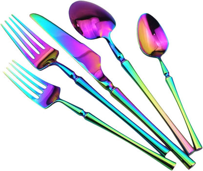 Gugrida Rainbow Silverware Set, 5-Piece 18/10 Stainless Steel Flatware Cutlery Set for 1, Dishwasher Safe