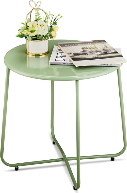 Outvita Indoor and Outdoor Side Table, Small Patio Side Table, Metal Round Portable Waterproof Weather Resistant End