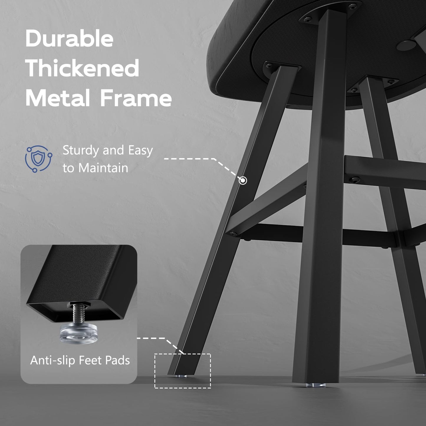 Ollega Bar Stools Set of 2, 26" Counter Height Bar Stools with Backs and Metal Frame, Leather Swivel Barstools, Counter Stools for Kitchen Island, Black