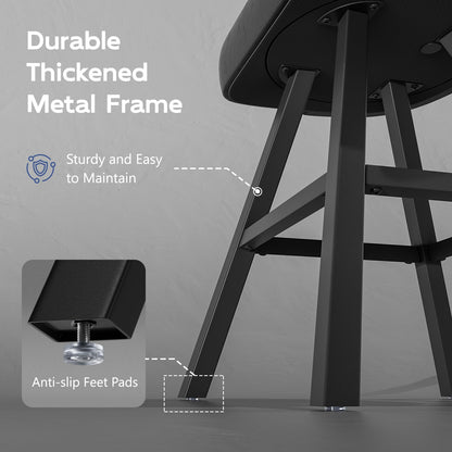 Ollega Bar Stools Set of 2, 26" Counter Height Bar Stools with Backs and Metal Frame, Leather Swivel Barstools, Counter Stools for Kitchen Island, Black