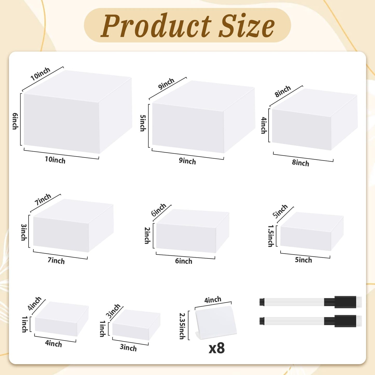 8Pcs Buffet Risers, Large Food Risers for Buffet Table, Acrylic Cube Boxes Display Nesting Risers with Hollow Bottoms, Dessert Cake Display Stand Riser Set for Party Jewelry Collectibles White (3",4",5",6",7",8",9",10")