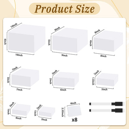 8Pcs Buffet Risers, Large Food Risers for Buffet Table, Acrylic Cube Boxes Display Nesting Risers with Hollow Bottoms, Dessert Cake Display Stand Riser Set for Party Jewelry Collectibles White (3",4",5",6",7",8",9",10")