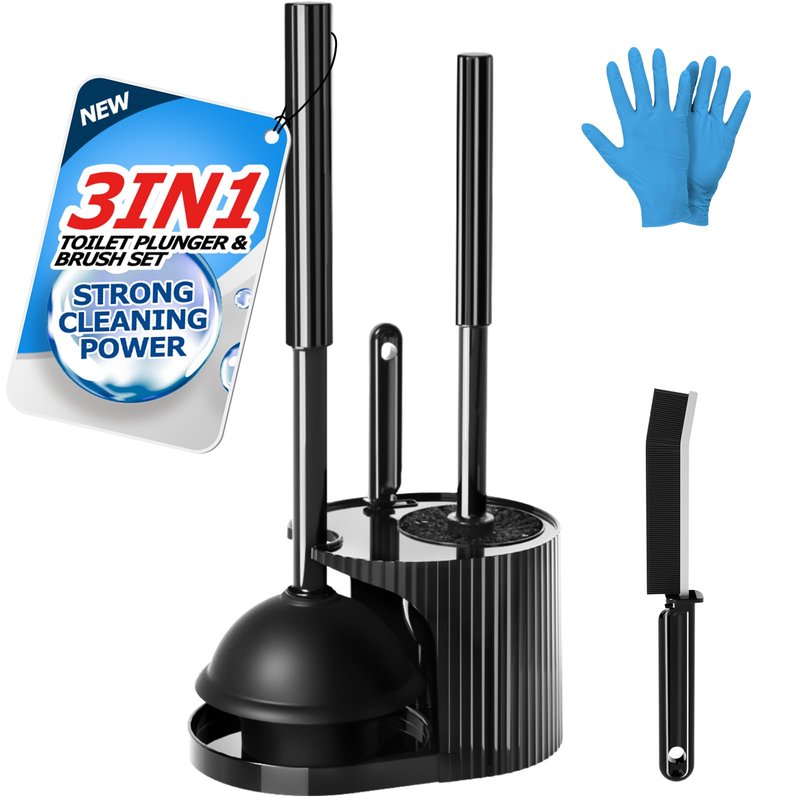 FORASTO 3 in 1 Toilet Brush and Plunger Set,Toilet Bowl Brush Plunger Set,Toilet Brush Plunger Combo,Cleaning Brush,Cleaning Supplies, Crevice Cleaning Brush, Bathroom Cleaning Tools