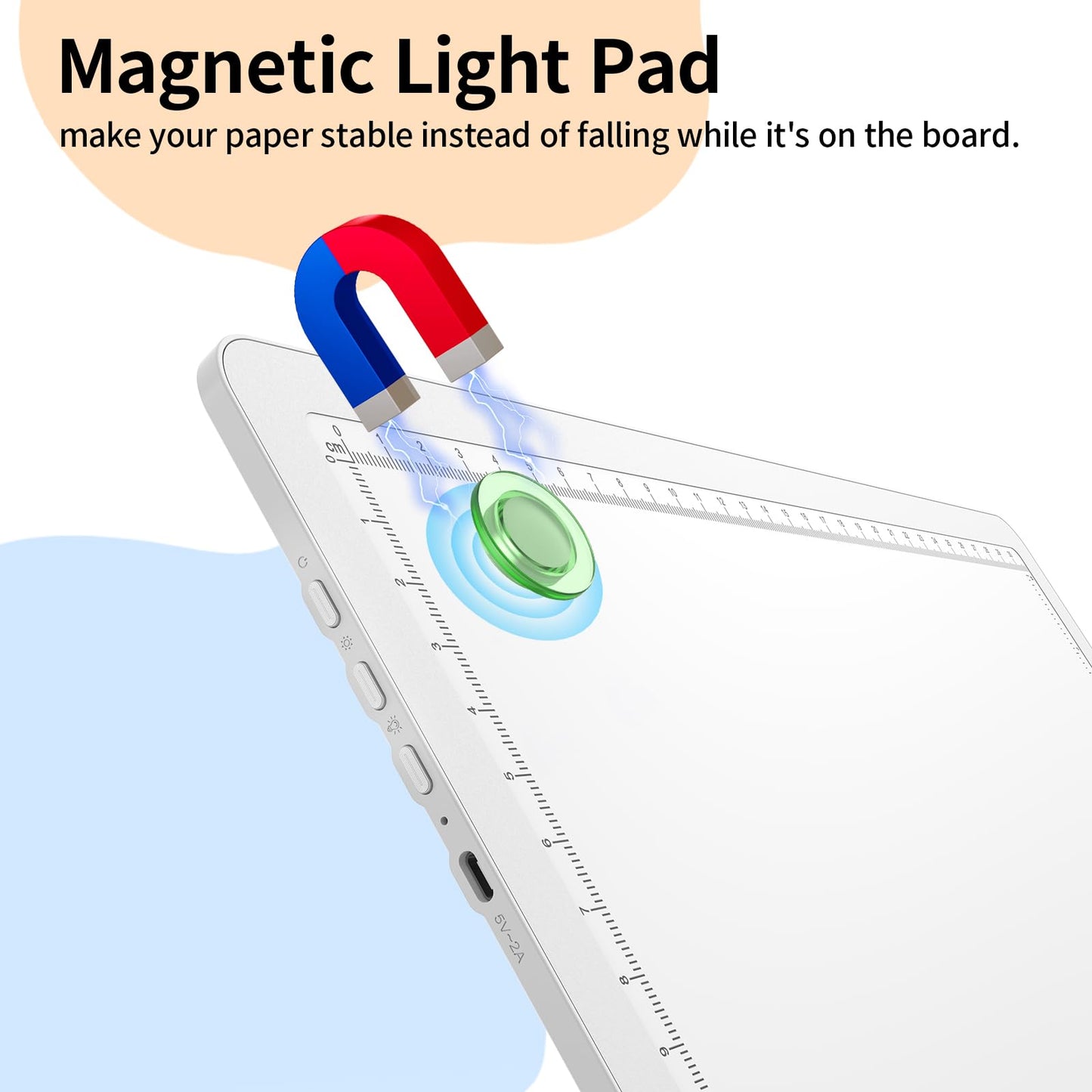 Elice Magnetic A4 Light Board with Bag for Diamond Painting, Tracing LED Light Box with Side Buttons, Super Bright Diamond Art Light Pad, Light Table for Drawing, Sketching, Weeding Vinyl - White