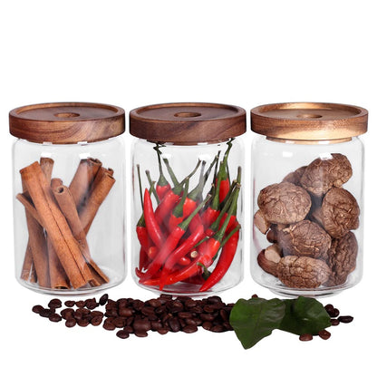 SAIOOL Kitchen Canisters Set of 6-8.5oz Glass Spice Jars With Acacia Airtight Lid and Labels Round Spice Bottles for kitchen Seasoning Baby Food Kids Snacks Meal Prep Containers Candle