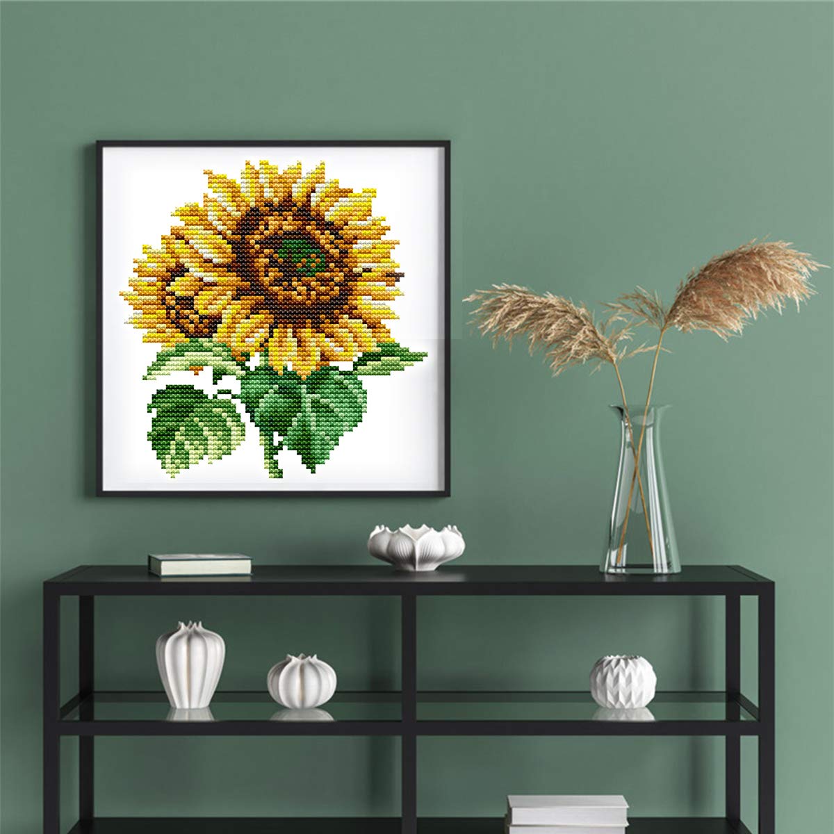 Printed Cross Stitch Kits 11CT 9X9 inch 100% Cotton Holiday Gift DIY Embroidery Starter Kits Easy Patterns Embroidery for Girls Crafts DMC Stamped Cross-Stitch Supplies NeedleworkThe Sunflower