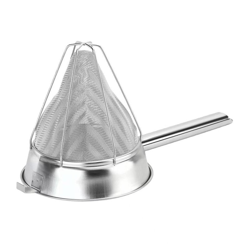 10-Inch Stainless Steel Fine Mesh Chinois Strainer, Large Strainer Reinforced Bouillon Strainer for Sauces, Soups, Purees, Pastes, Jelly, Custard, Curds and etc.