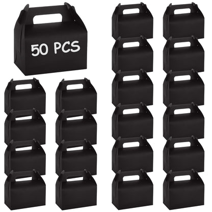 ABuff 50 Pack Black Gable Treat Boxes, Goodies Favor Gift Box for Kids, Party Favor Boxes for Snacks, Candy, Toys, Baby Showers Birthday Party Wedding, 6.3x3.5x3.2 Inches
