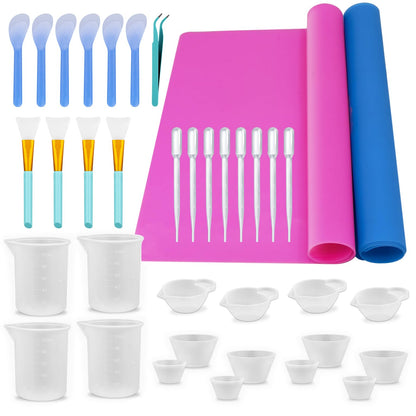 SWIGRANCE Epoxy Resin Mixing Tools Kit 36Pcs, Reusable Soft Silicone Tools, Includes A3 Non-Stick Silicone Mat, Measuring Cups, Dropper Pipettes, Stir Sticks, Brushes, Resin Casting DIY Jewelry Making