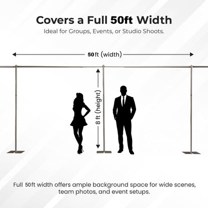 OnlineEEI8 Foot Tall Fixed Height Collapsible Pipe and Drape Backdrop Kit 8x50 (Black Drapes) (BBD9990850CDPR750)