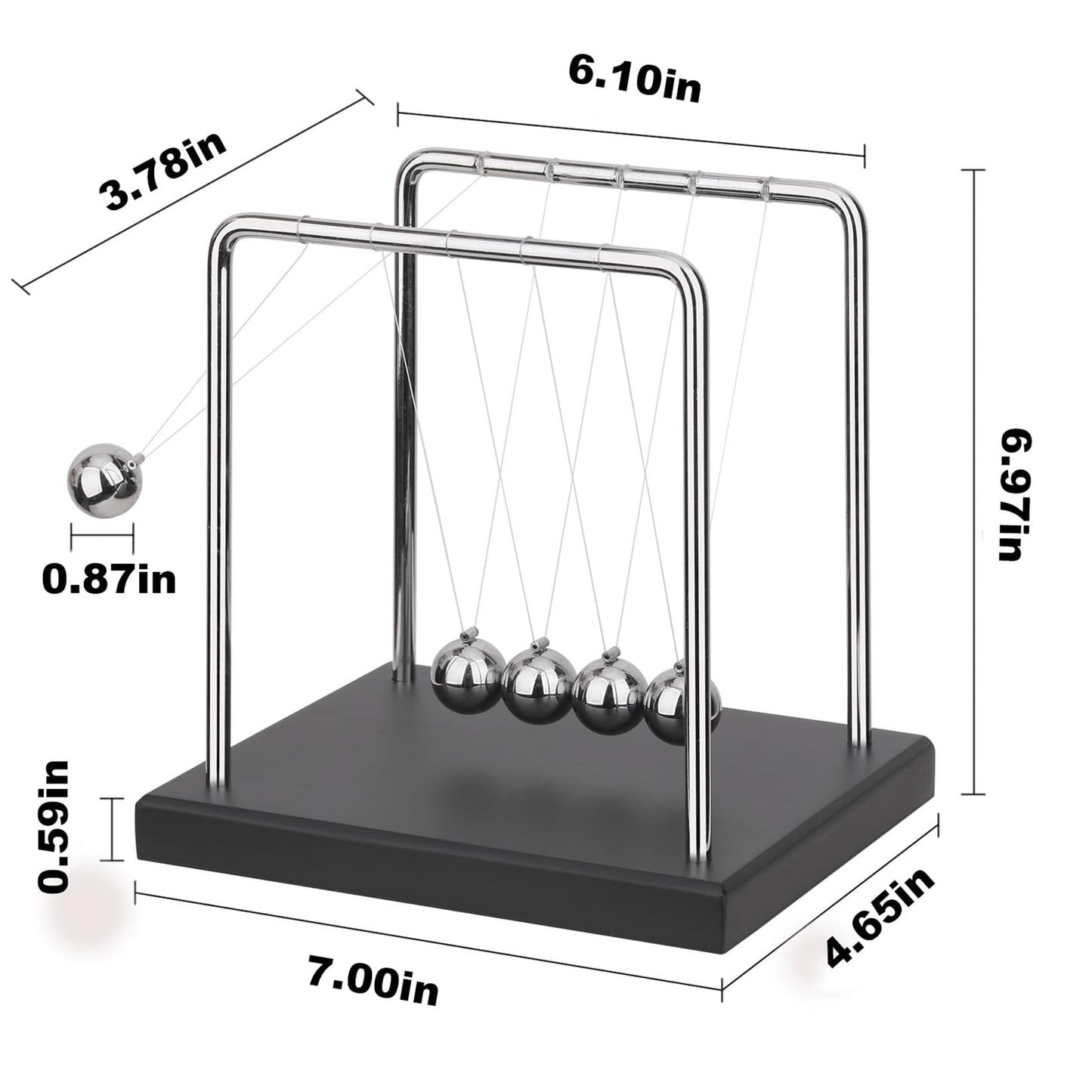 SEVNPRIME 5 Large Beads Newton's Cradle Balance Balls Desk Toys Office Decorations with Black Wooden Base Desk Balance Balls Fun Science Physics Toys for Office/Bedroom/Living Room