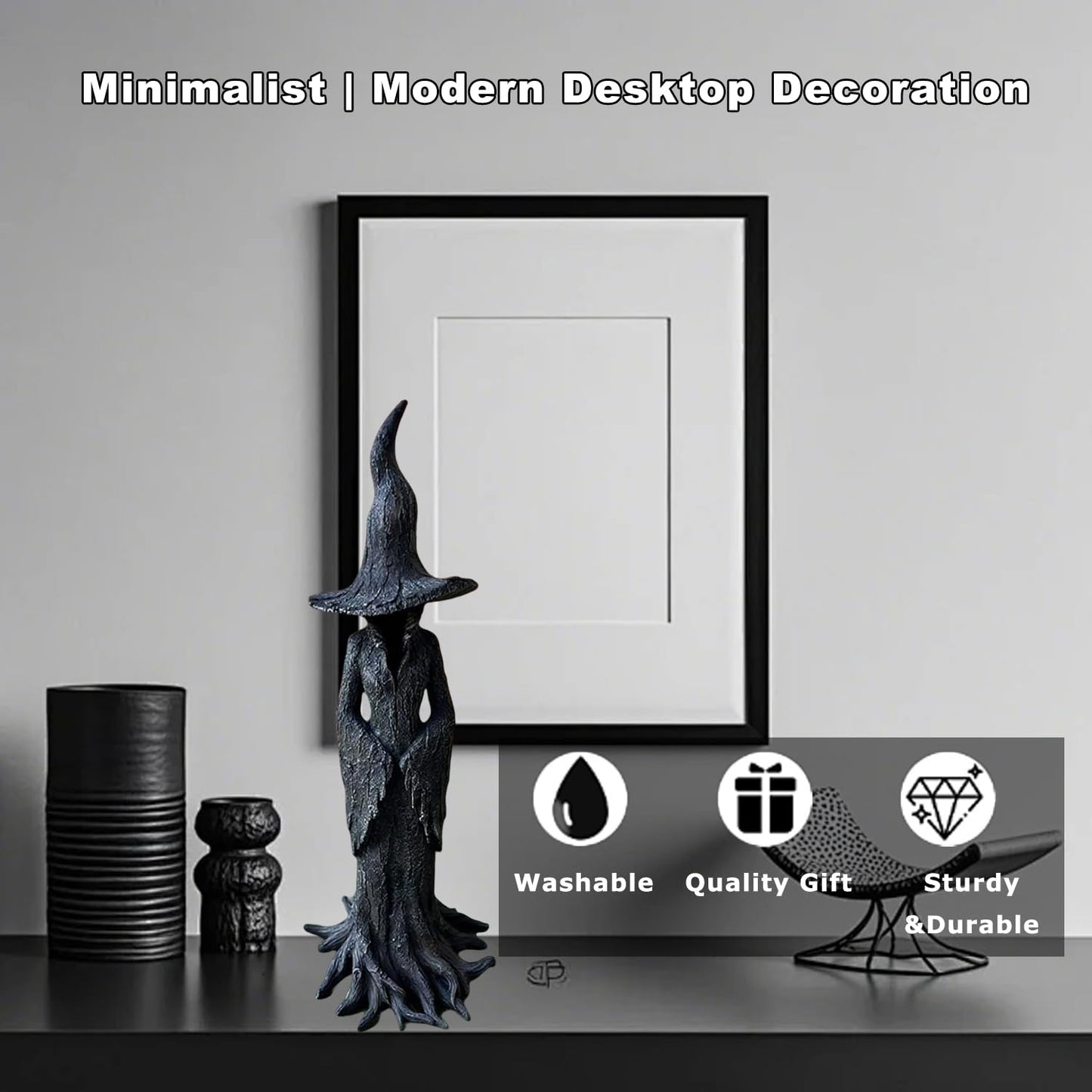 PMDYBY Resin Tabletop Gothic Decor Witch Statue, Retro/Modern Style Decor, Bookshelf/Desktop Decoration and Has A Cool Mystic Look 7.5 Inch
