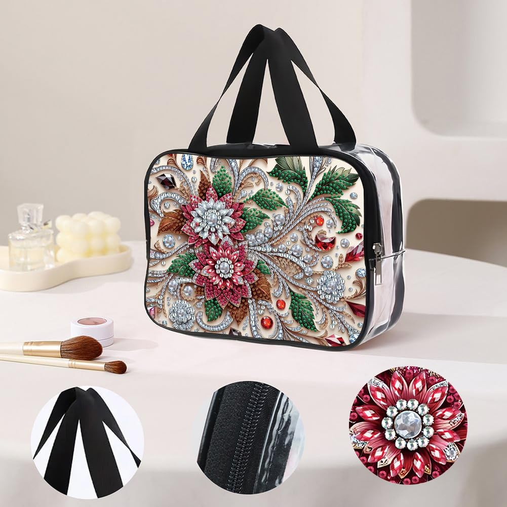 LSQFS DIY Diamond Painting Toiletry Bag, Large Clear PVC Cosmetic Organizer, Portable Travel Makeup Pouch with Rhinestone Decor, Diamond Art Kit for Adults, Ideal Gift for Women and Craft Lovers
