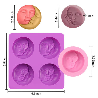 Silicone Soap Molds, different Cavities Soap Mold with Different Shapes, Perfect for Soap Making, Handmade Cake Chocolate Desserts Biscuit Pudding Teacake Jelly （2 Pack - Moon Face）