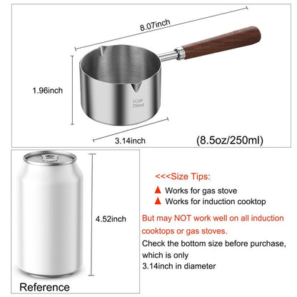 Food grade Stainless Steel Mini Butter Warmer, Mini Milk/Coffee Warmer, 8.5 oz (250 ml) Milk Warmer, Small Baby Food Warmer with Dual Spouts, Chocolate Melting Pot