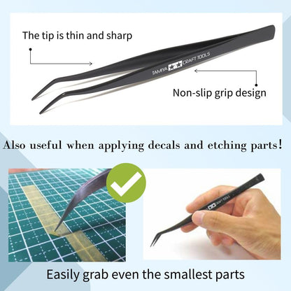 3-Piece Model Tool Set – Tamiya Modeler’s Knife PRO, Tamiya Curved Tweezers & Cutting Mat