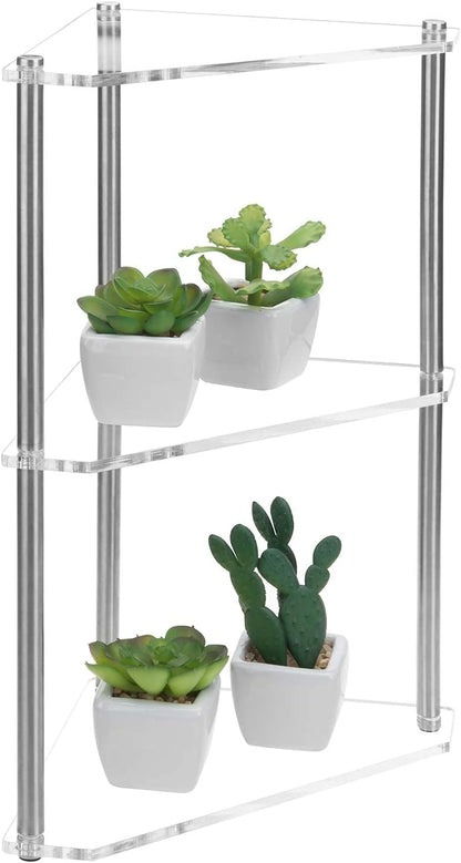 3 Counter MyGift Tier Corner Shelf for Desk, Triangle Shelf Storage Organizer Stand, Acrylic Corner Shelf Display